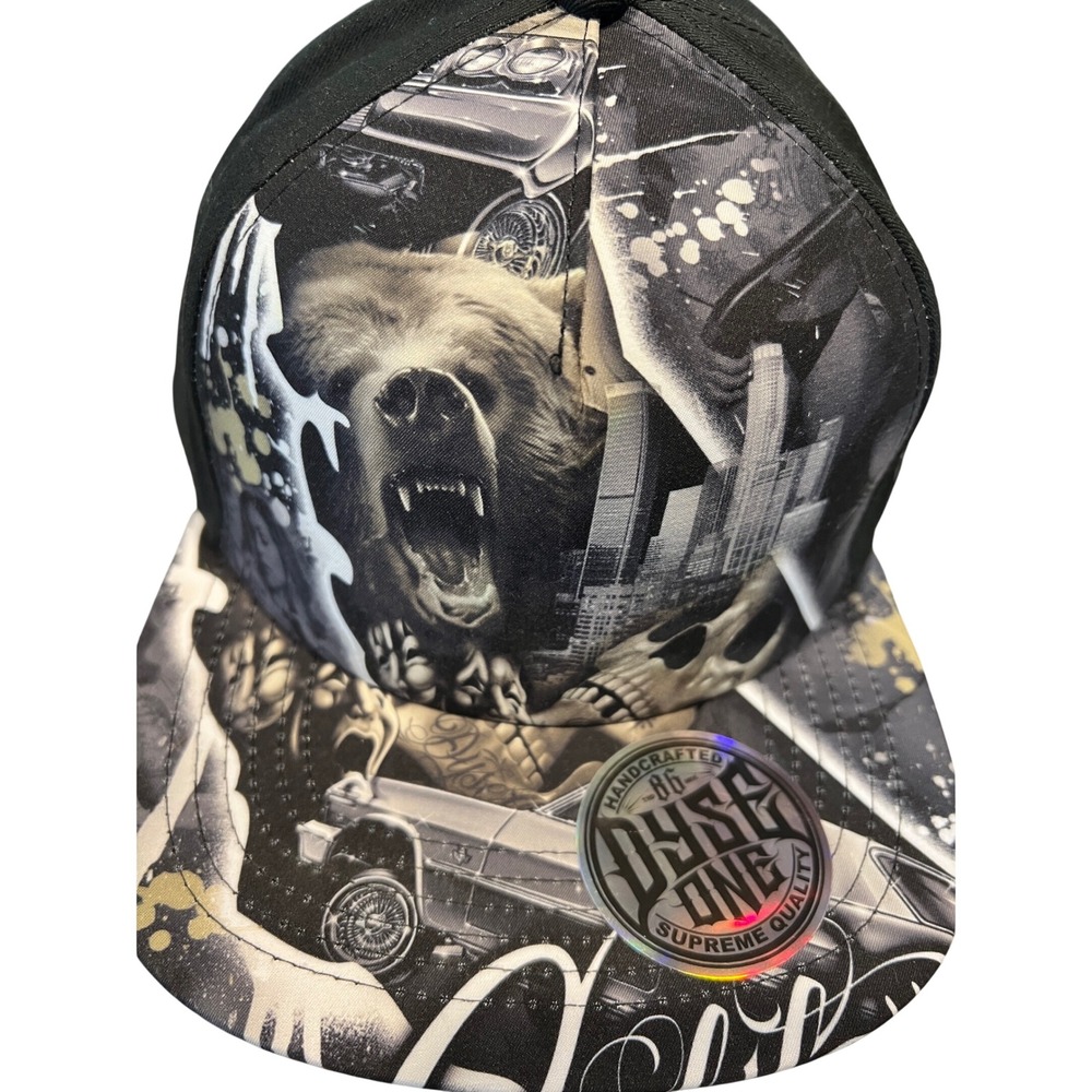 Dyse One Men Black Bear Lowrider Skull Graphic Snapback Hat FB91767VVQ OSFM NEW